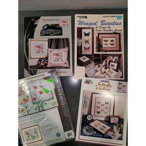 Lot X4 Cross Stitch New Kit & 3 New Charts BUTTERFLY Hummingbird Leaflets